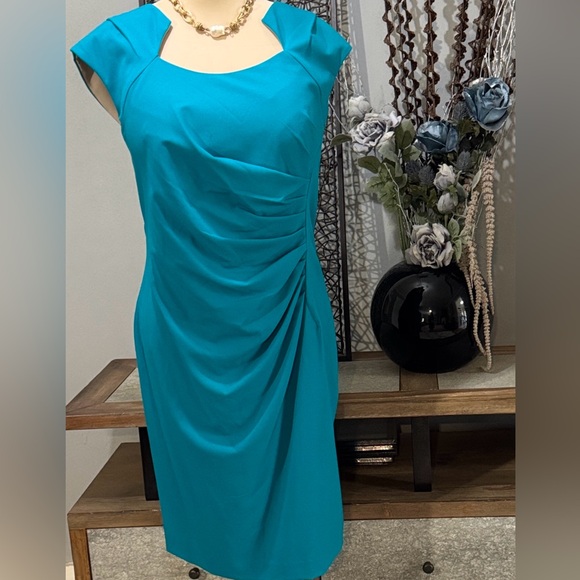 Calvin Klein 18W Teal Ruched Sheath Dress Plus Size Cocktail - Picture 2 of 9